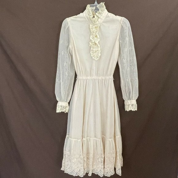 🔴 Vintage CACTUS NY Beige Lace 1960s/1970s Dress - Picture 2 of 12